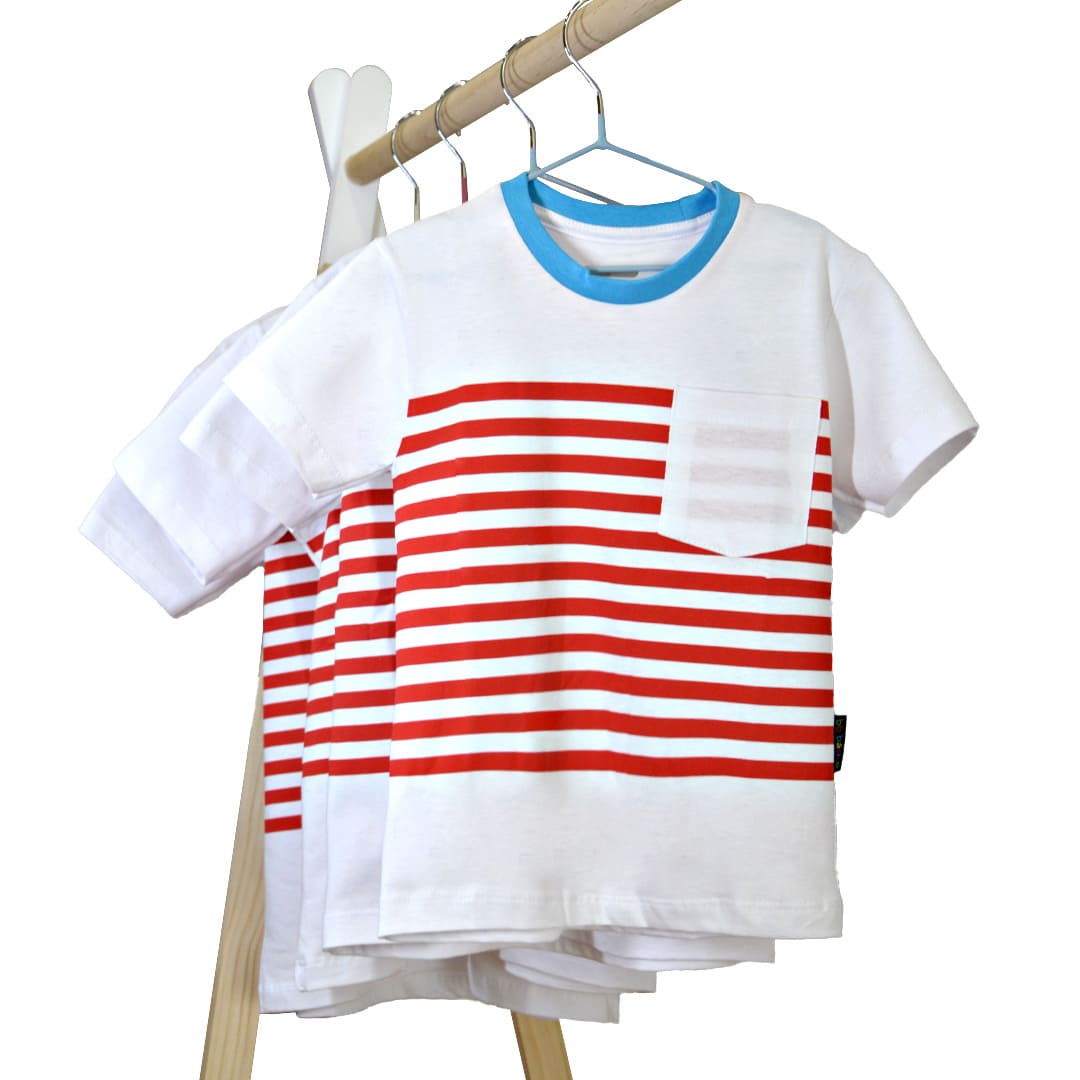 Camiseta de Manga Corta Infantil Líneas Rojas