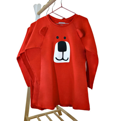 Vestido Manga Infantil Larga Estampado Oso